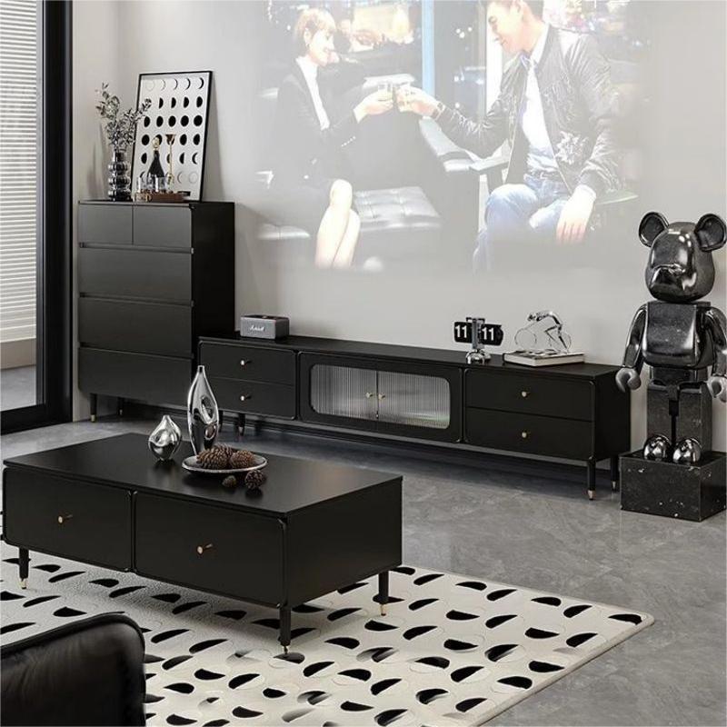 Estilo punk italiano negro TV gabinete mesa de café combinación traje simple moderno pequeño apartamento Internet celebridad salón gabinete de piso image 5