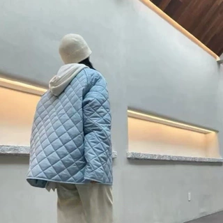 韩国倪妮同款棉服简约宽松休闲时尚显白菱形格纹轻薄款外套女装冬