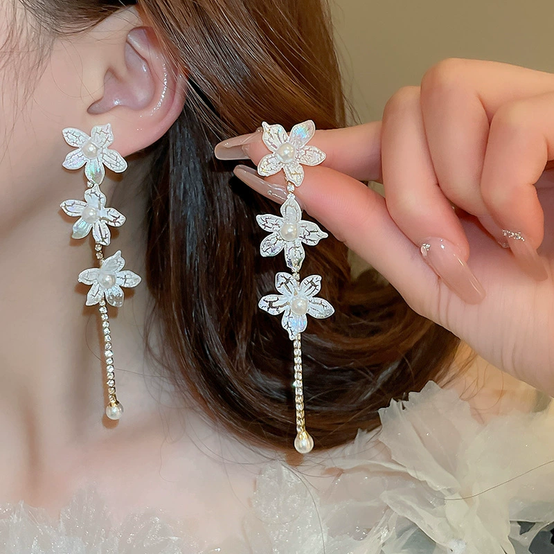 Серьги Baoyu bow & flower коллекция, французский лёгко-люкс стиль с жемчужной отделкой