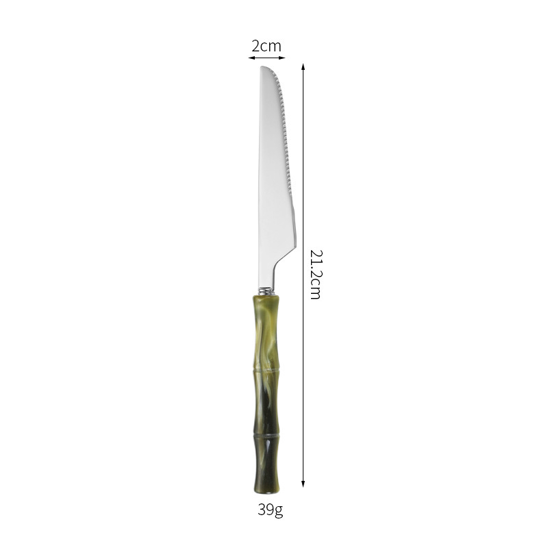 高颜值绿色亚克力竹节304不锈钢刀叉勺猫眼黄亚克力餐具酒店刀|undefined