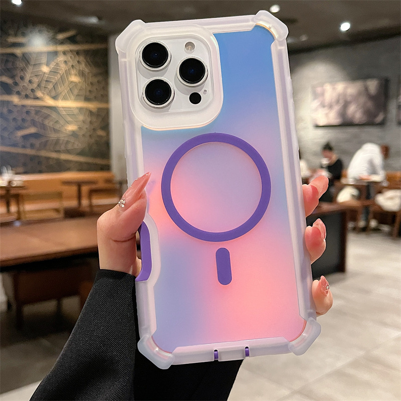 グラデーション磁気吸着宇宙シェル、Apple 17air16ProMax15P携帯電話ケース、四隅落下防止S25US24+対応|undefined
