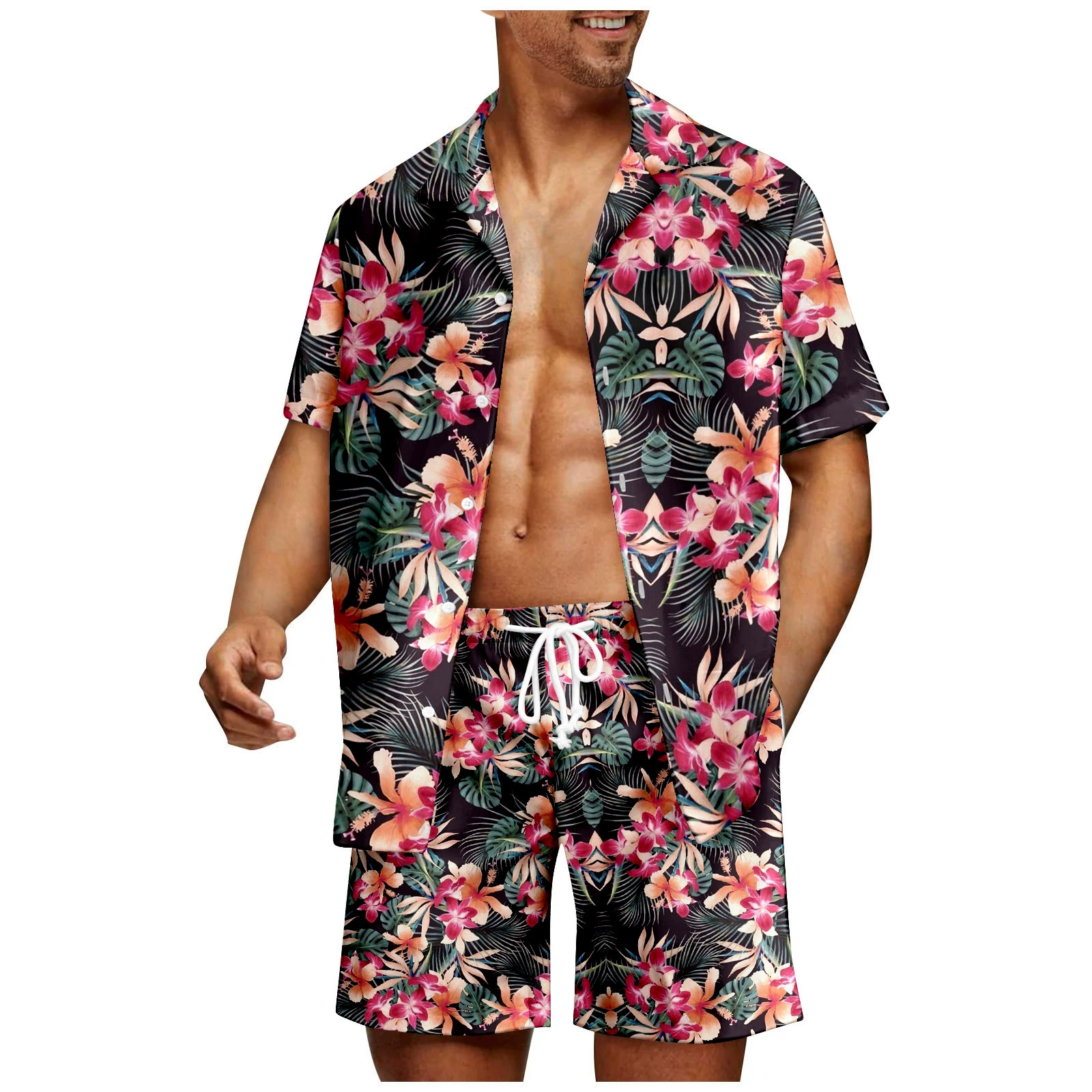 Дропшиппинг новой европейской размерной системы, летний повседневный свободный костюм-рубашка в гавайском стиле с 3D-цифровой печатью