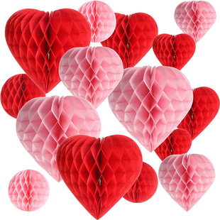 Valentine's Day Party Decoration Love Honeycomb Ball Hanging Decoration Tanabata Wedding Scene Layout Shopping Mall Hotel Decoration Pendant
