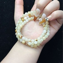 新款天然阿富汗玉石三圈高货水晶玛瑙手链精致串珠饰品女首饰批发