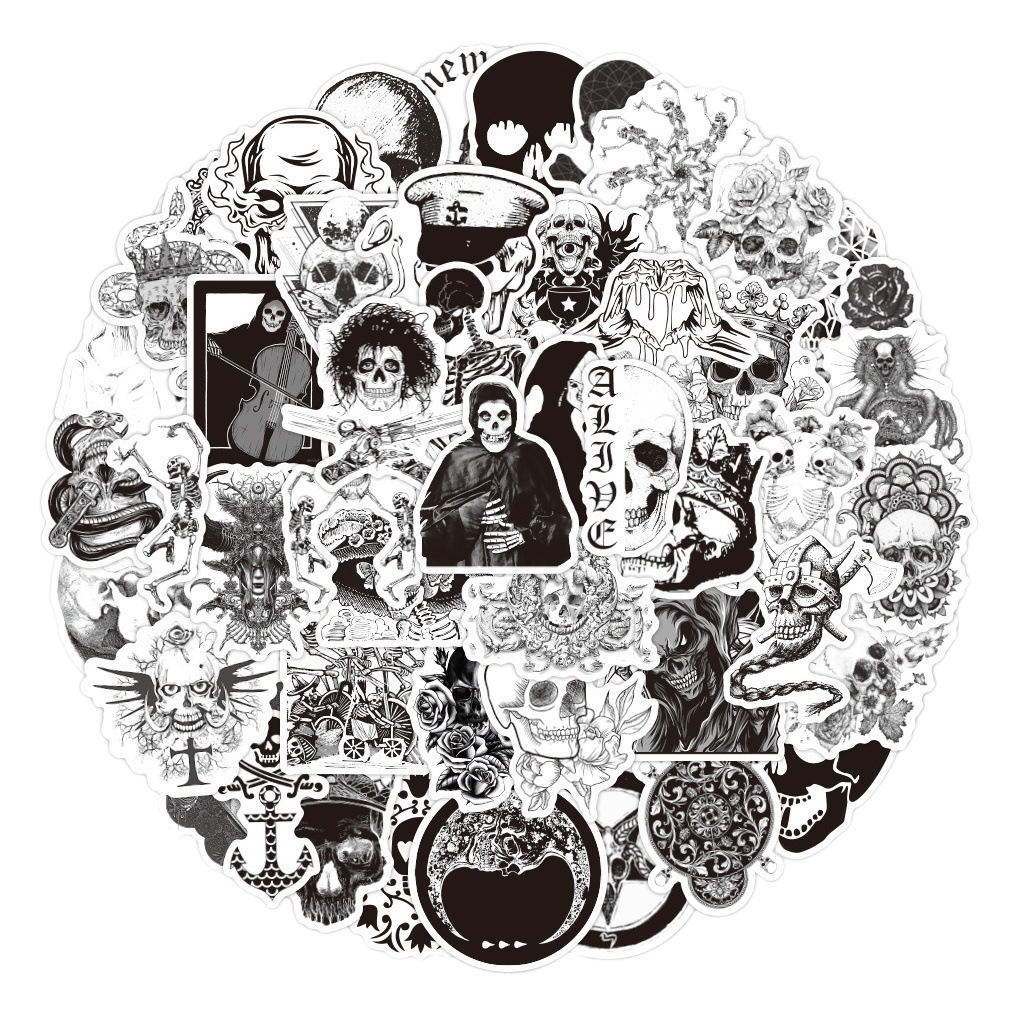 50 blanco y negro gótico cráneo graffiti moda fresco pegatinas decorativas monopatín guitarra caja del teléfono equipaje refrigerador