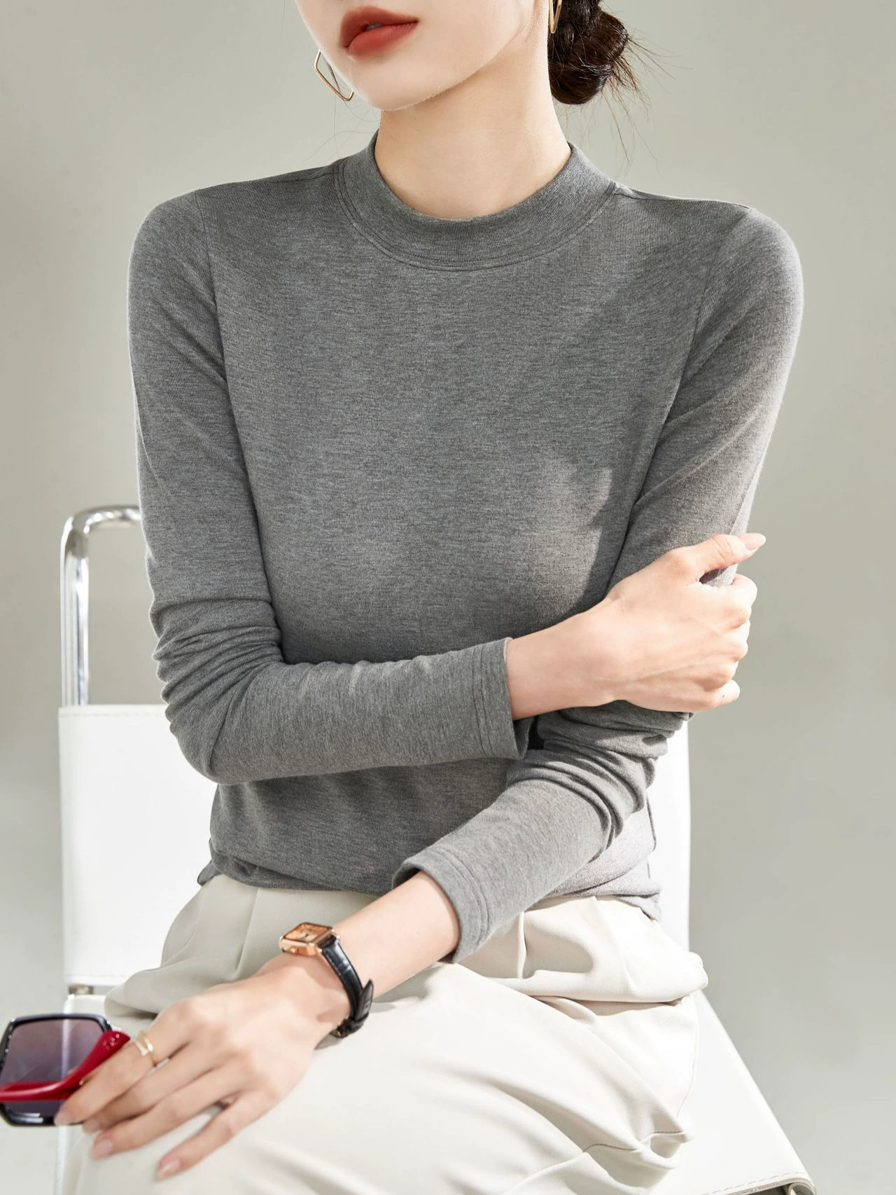 Velvet keep warm warm long-sleeve, high collar