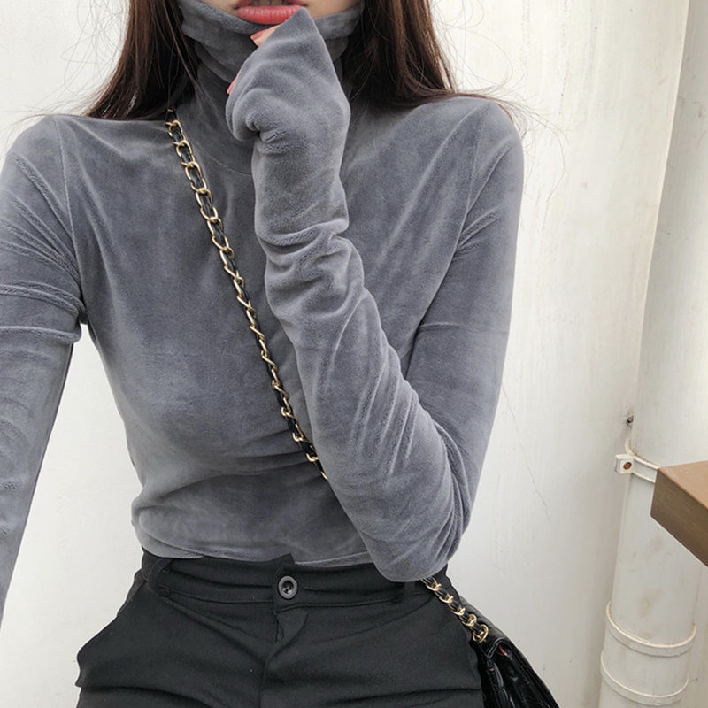 金韩高领金丝绒春秋冬女洋气加绒加厚打底衫百搭内搭黑色长袖包邮