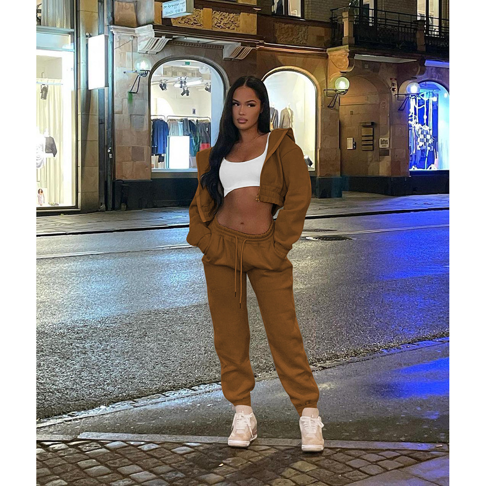 Women's Jacket Padded Sweatshirt Hooded Casual Sweatshirt Two Piece Set_voghion.com