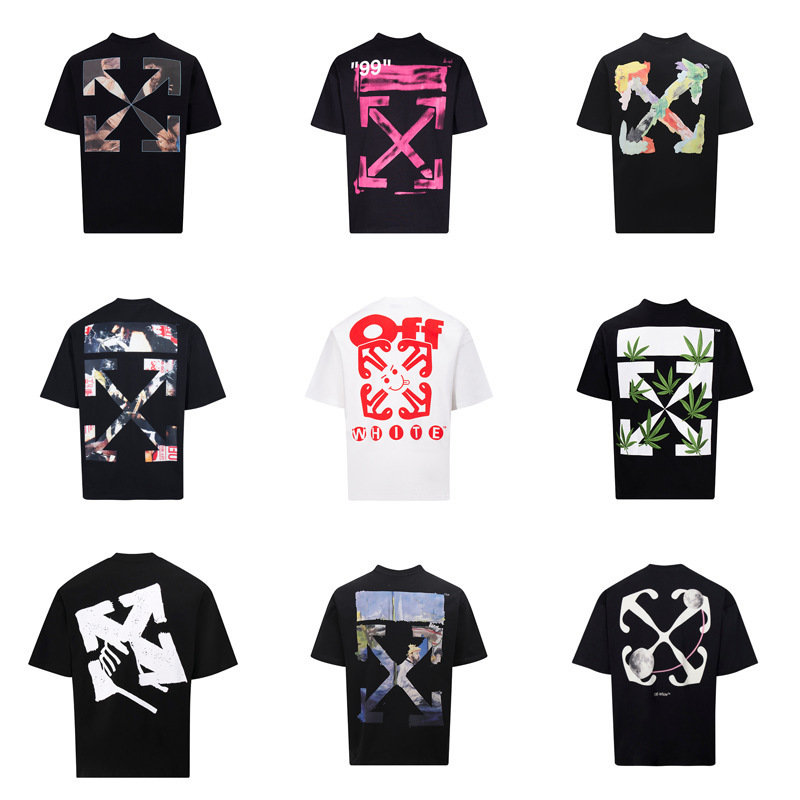 Cross-Border High-End Version Ow Heavyweight Pure Cotton Oil Painting Arrow Design New Off Silhouette Round Neck Short Sleeve Trendy Couple's T-Shirt Cross-Border High-End Version Ow Heavyweight Pure Cotton Oil Painting Arrow Design New Off Silhouette Round Neck Short Sleeve Trendy Couple's T-Shirt