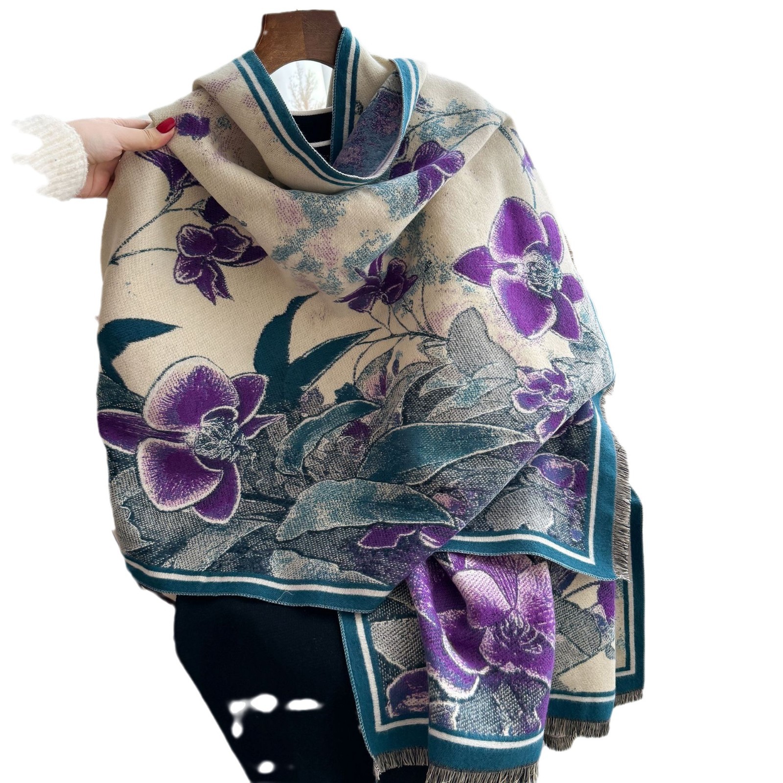 Retro pintura al óleo en color serie de combinación de imitación de cachemira gruesa mantel caliente otoño invierno nuevo estilo de literatura bufandas versátiles mujeres