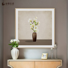 玉兰花玄关装饰画高级感餐厅挂画现代简约客厅入户正对门艺术壁画