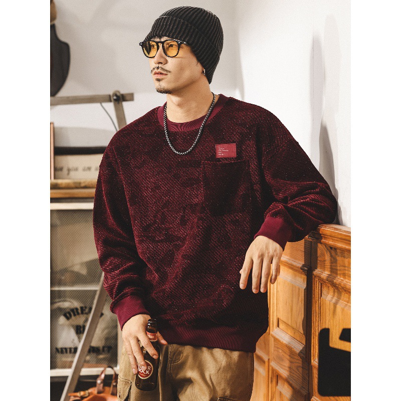Felpa da uomo American Retro Heavy Texture, nuova collezione 2025 di un marchio di tendenza, vestibilità ampia, taglie forti, primavera e autunno._voghion.com