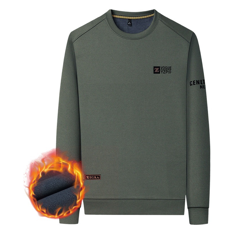 Otoño e Invierno nuevo suéter de los hombres forrados de lana engrosada transmisión en vivo mismo cálido cuello redondo Camiseta casual camiseta para hombres