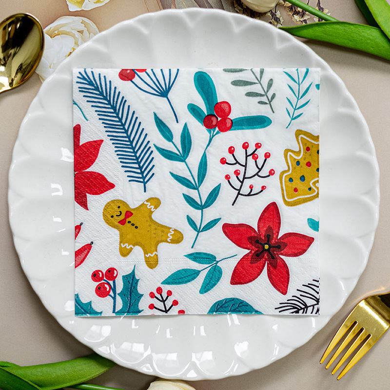 [in stock] Factory direct cross-border Christmas printing paper napkin Christmas printing party handkerchief square tissue