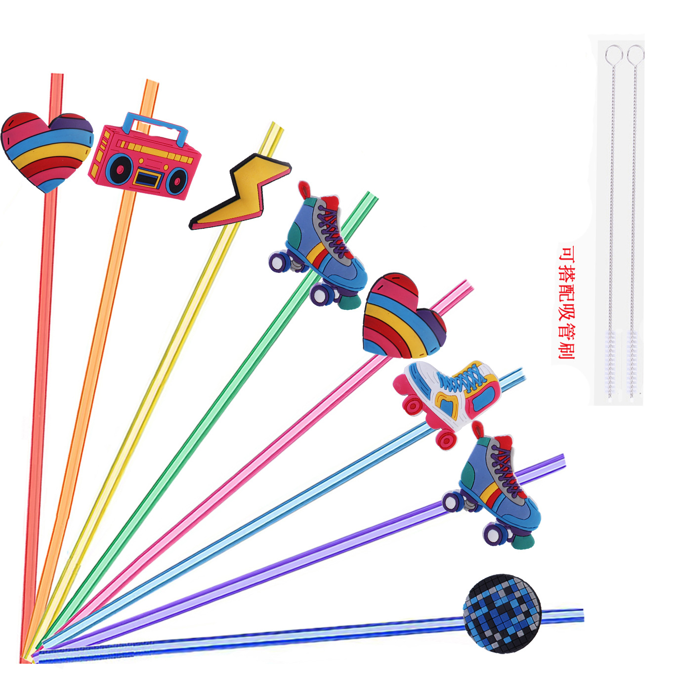 Spot Pink Skates Party Soft Glue Straw Accessories Cross Border Cartoon Patch Food Grade Straight Straight Straw Paste Decoration