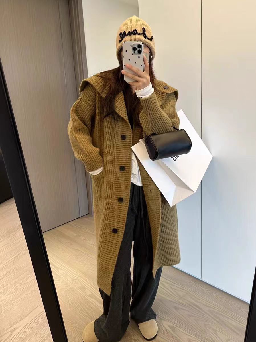 Cardigan de punto retro con solapa de viento perezoso otoño y invierno de 2025 nueva moda suéter largo abrigo suelto image 10
