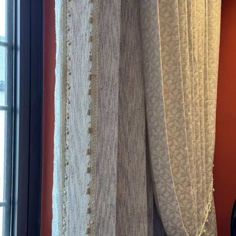 New Wool Jacquard Leaf Curtains High-End Linen Vertical Curtains Gauze Curtains Living Room Bedroom Curtains Wholesale