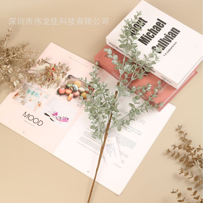 新しいクリスマスパーティーオーナメントグリッターピーナッツリーフ挿し木装飾模擬花クリスマスツリークリスマス装飾用品|undefined
