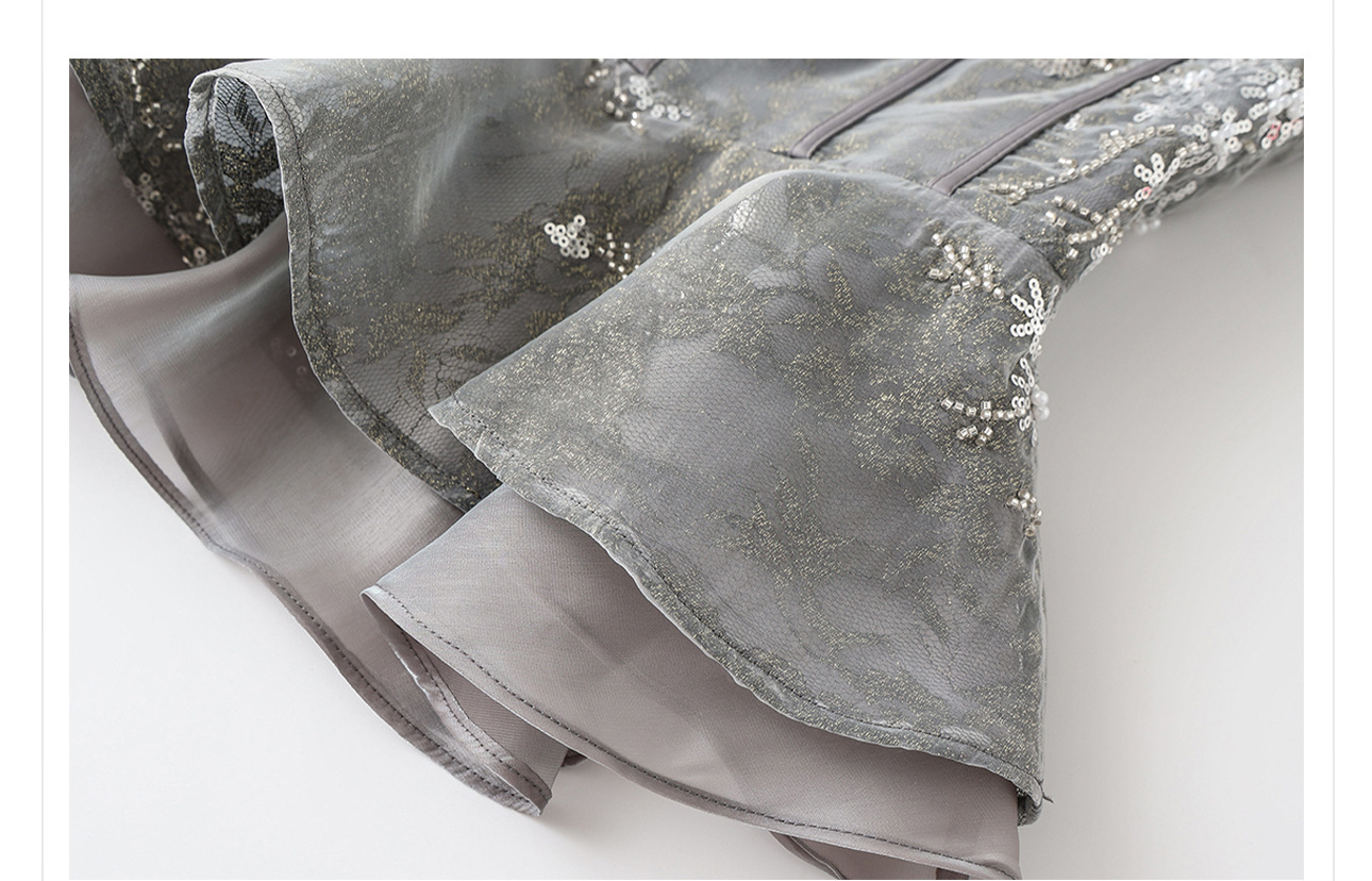 Set áo khoác jacquard thêu kim tuyến và chân váy phong cách Trung Hoa mới mùa hè — Màu xám nửa váy, Trang chủ chi tiết 18