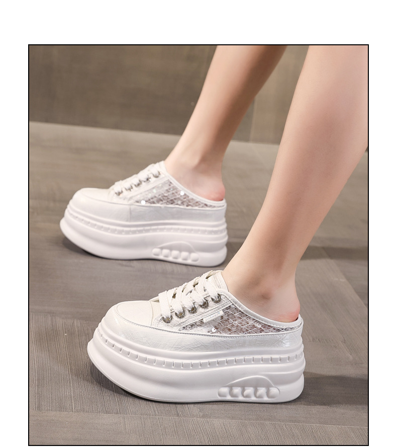 Giày sneaker nữ đế dày tăng chiều cao mũi tròn phong cách bánh mì trắng mùa hè 2026 — màu đen, màu trắng chi tiết 15