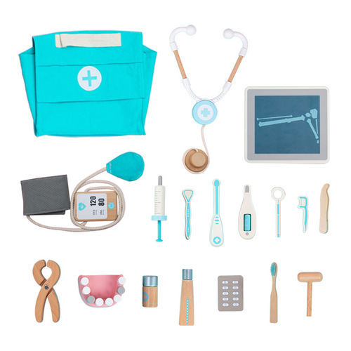 Dr. Yumu Little Nurse Set Wooden Toy Children's Simulation Play House Makeup and Hairdressing Bag Cross-Border Amazon