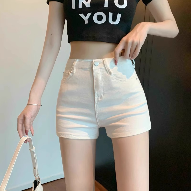 Women's Low-Waist White Straight-Leg Denim Shorts, Summer Versatile Bodycon Hot Pants, Slim-Fit Casual Shorts