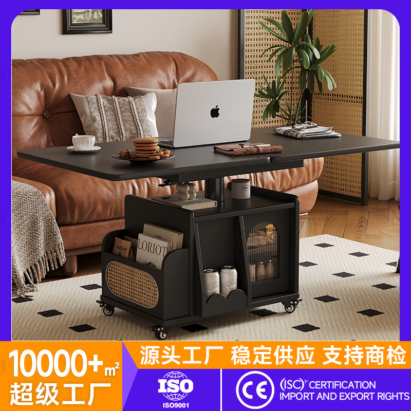Movable Folding Coffee Table for Home Use, Sofa Side Table, Small Apartment Side Cabinet, Adjustable Tea Table, Small Trolley, Living Room Table