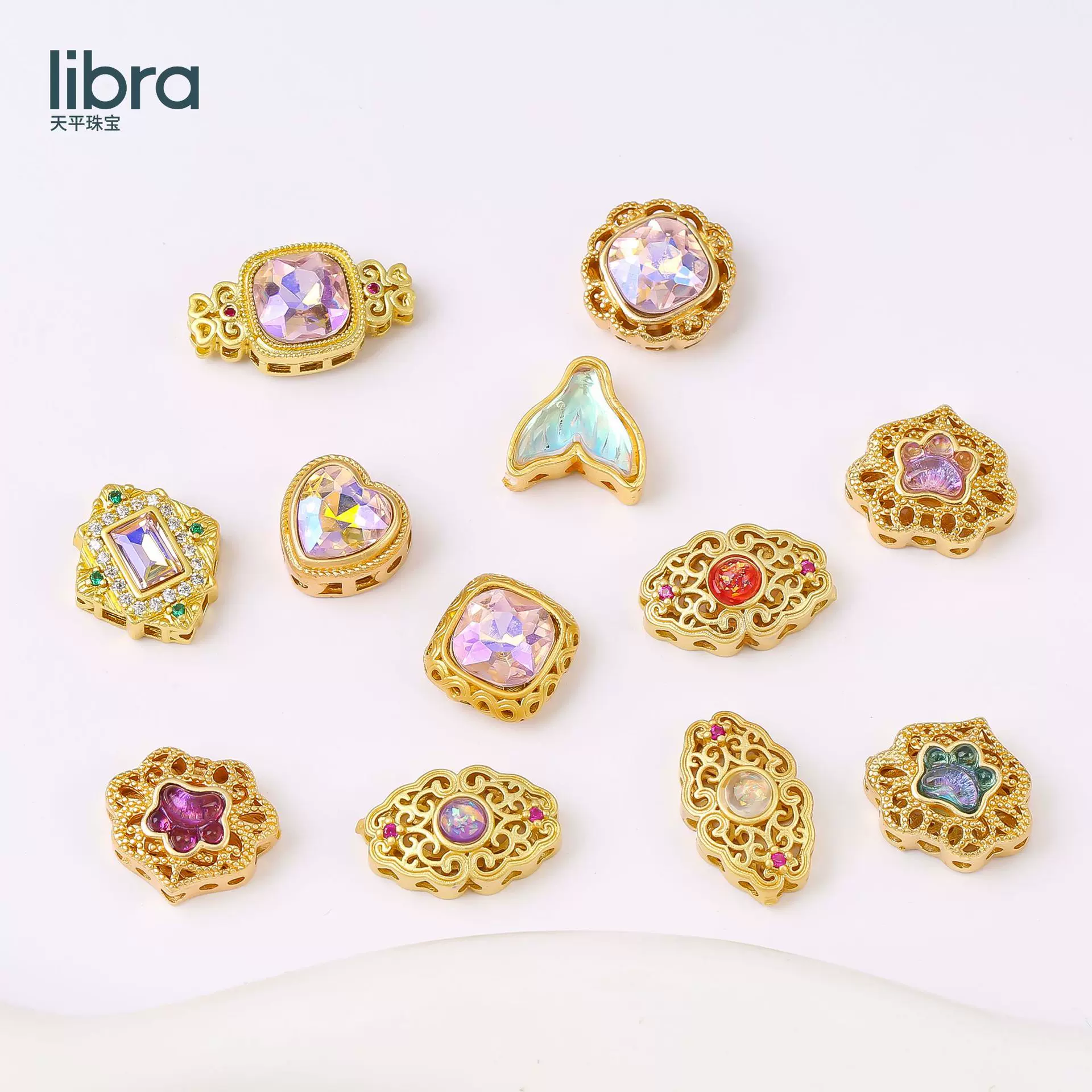 高保色古法金镶月光石鱼尾散珠 diy手链配饰手串配珠锆石隔珠批发