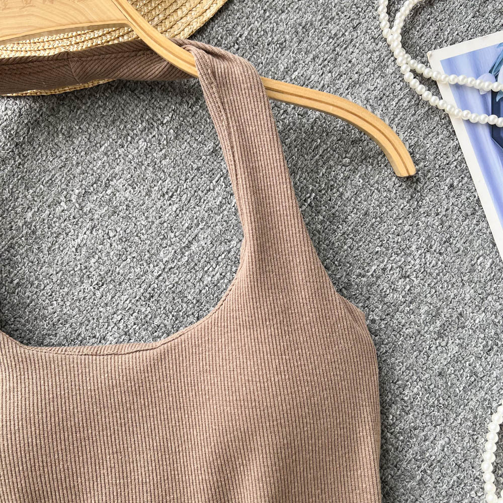 84g Weight Cotton, Rib Fabrics Fabric Type Short Top Length Vest Tops Type Holiday, Banquet, Daily Occasion Halter Neck Neckline Slim Fit Type Solid Color Pattern Summer Season Women's Gender Elegant, Streetwear Style Wholesale Women's Elegant Streetwear Solid Color Tank Tops 17