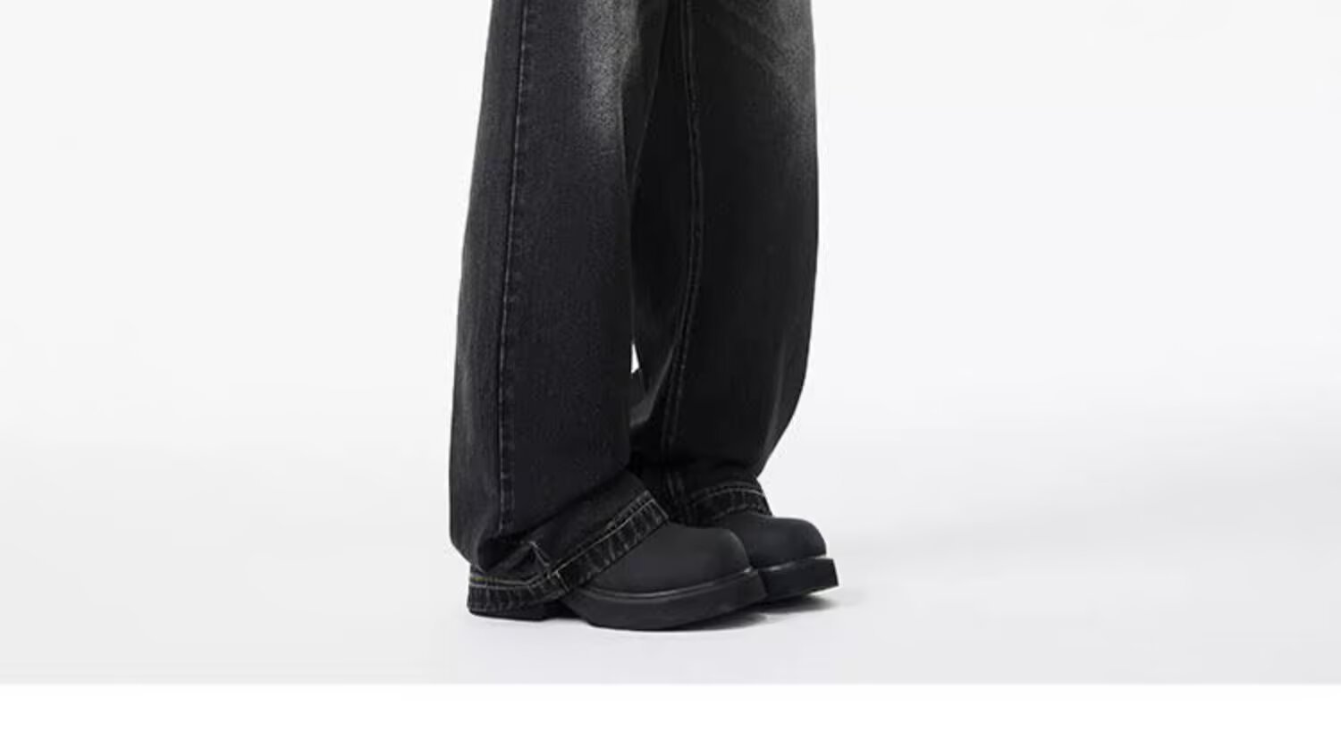 Men's Vintage Washed Denim Jeans Slightly Flared Wide-Leg Cat Whisker Detailing High-Street Style Cleanfit Black Blue (S-3XL)_mkmklike.com