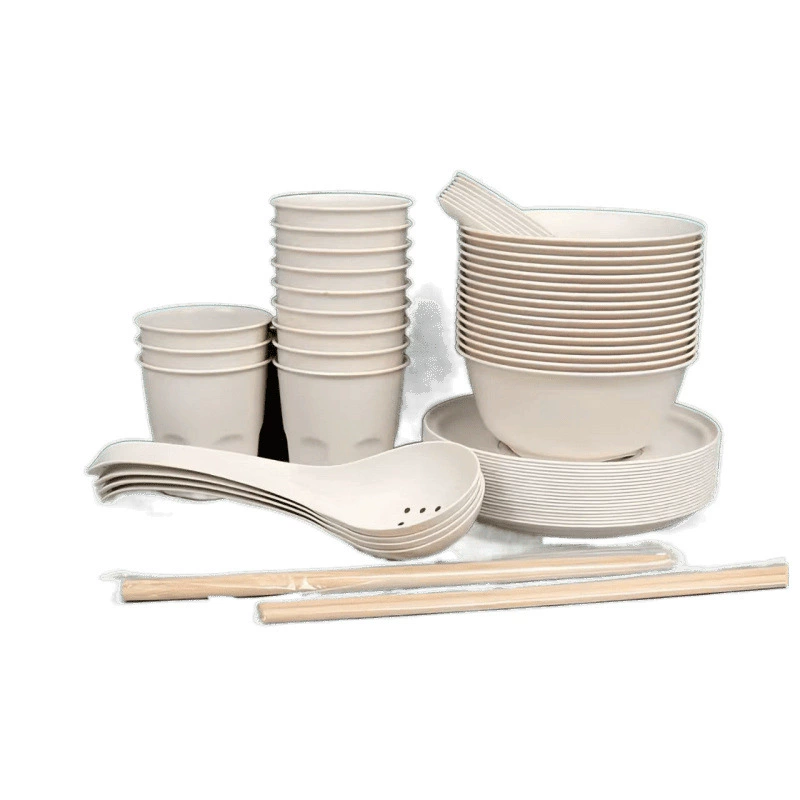 Disposable rice husk tableware combination environmentally friendly and hygienic thickened high temperature resistant disposable tableware outdoor camping hot pot