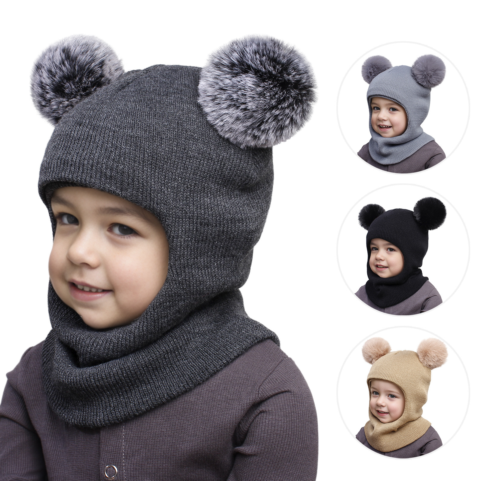 Gorro infantil tejido con orejeras | Gorro doble pompón otoño invierno