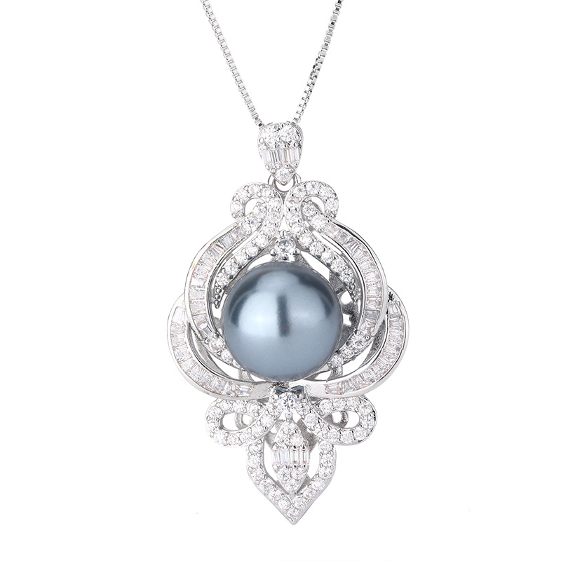 2024 nueva joyería Zhuang Shengsheng, diseño de revestimiento de fondo de cobre, collar colgante retro de lujo de perlas 16mm