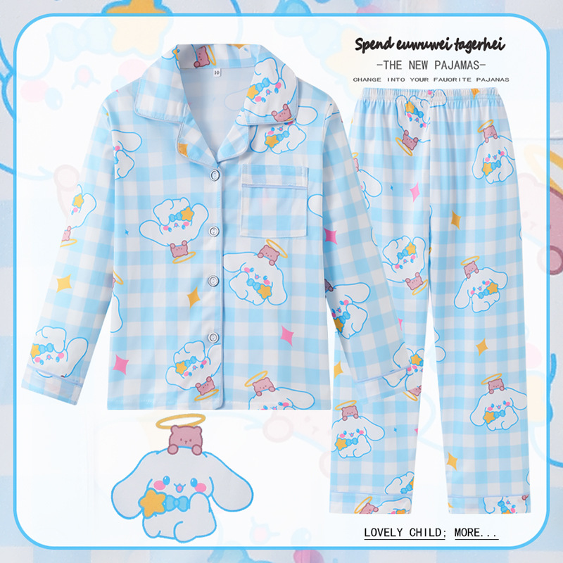 Pijamas para niños del sudeste asiático para niños de primavera y otoño para niñas de manga larga y solapa fina de dibujos animados LABUBU traje de otoño para niños grandes image 35