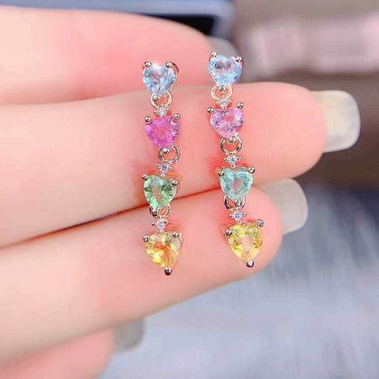 Серьги из турмалина сердце, аксессуар, простой и элегантный дизайн