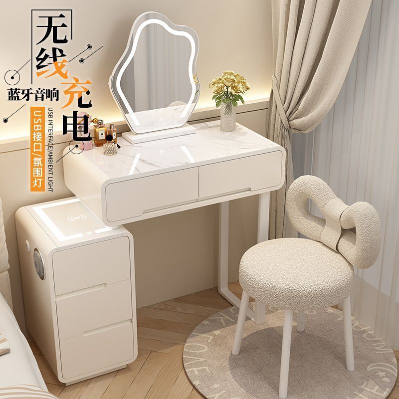 奶油风梳妆台一体实木智能现代简约小型化妆桌2025新款主卧化妆台|undefined