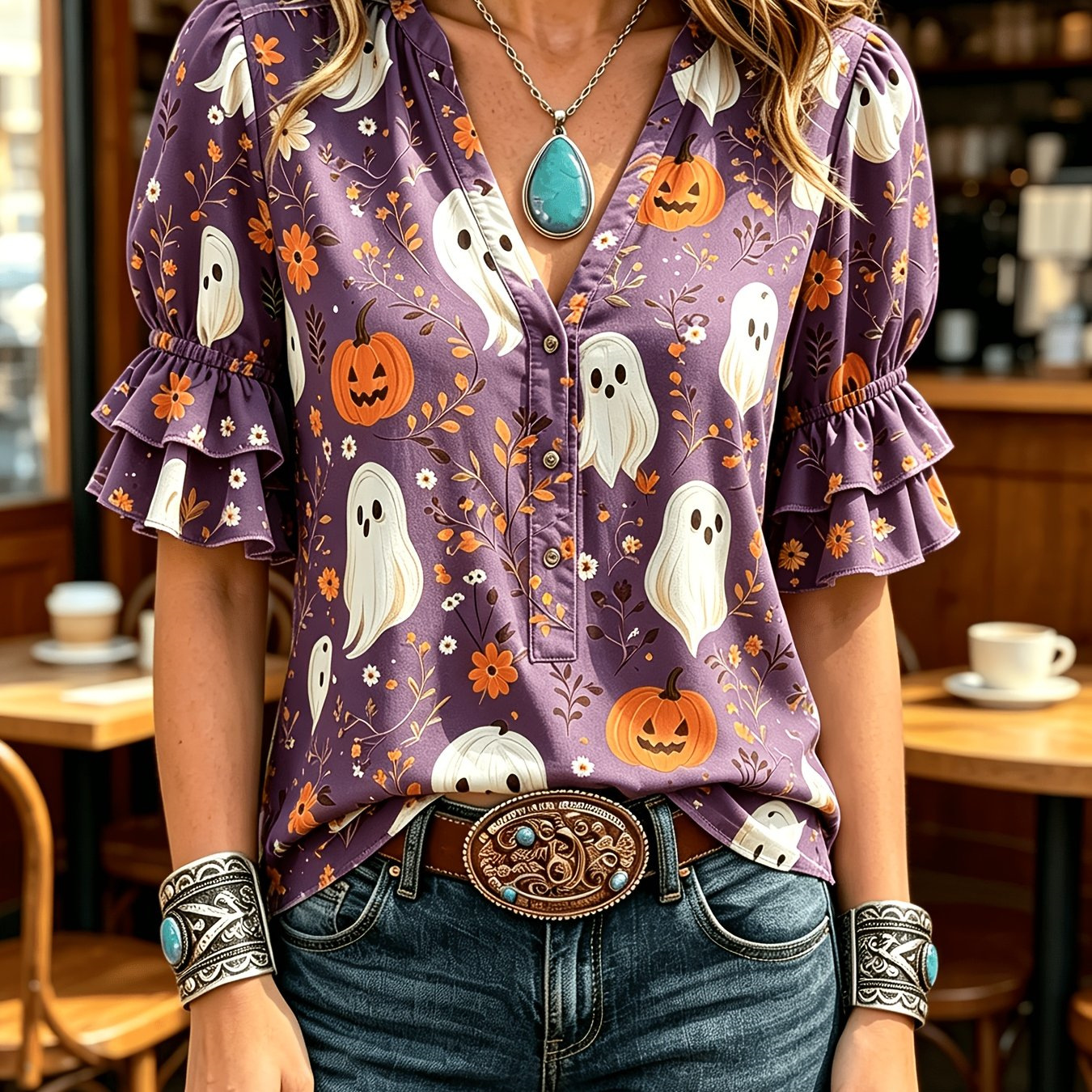 Transfronterizo exclusivo para camisas de impresión vintage mujeres sueltas de cuello en V de manga corta chaqueta bohemiana Europa y América nuevo transfronterizo image 24