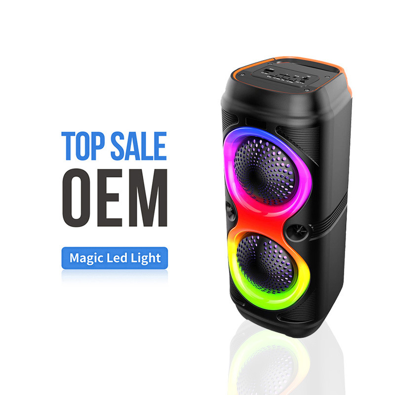 Nuevos productos transfronterizos dos altavoces de altavoz bluetooth colorido micrófono al aire libre danza cuadrada escenario de sonido suministro de fábrica