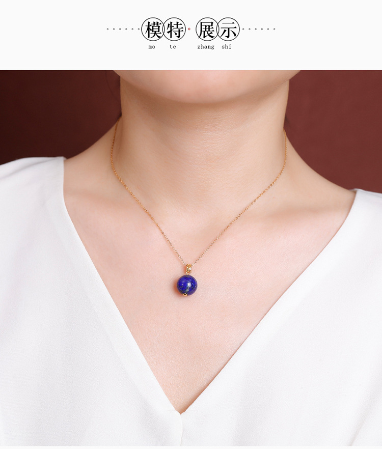 Mặt dây chuyền bạc S925 mạ vàng hình đồng xu họa tiết hình học đơn giản — Mẫu Lapis Lazuli (không bao gồm dây chuyền) chi tiết 9