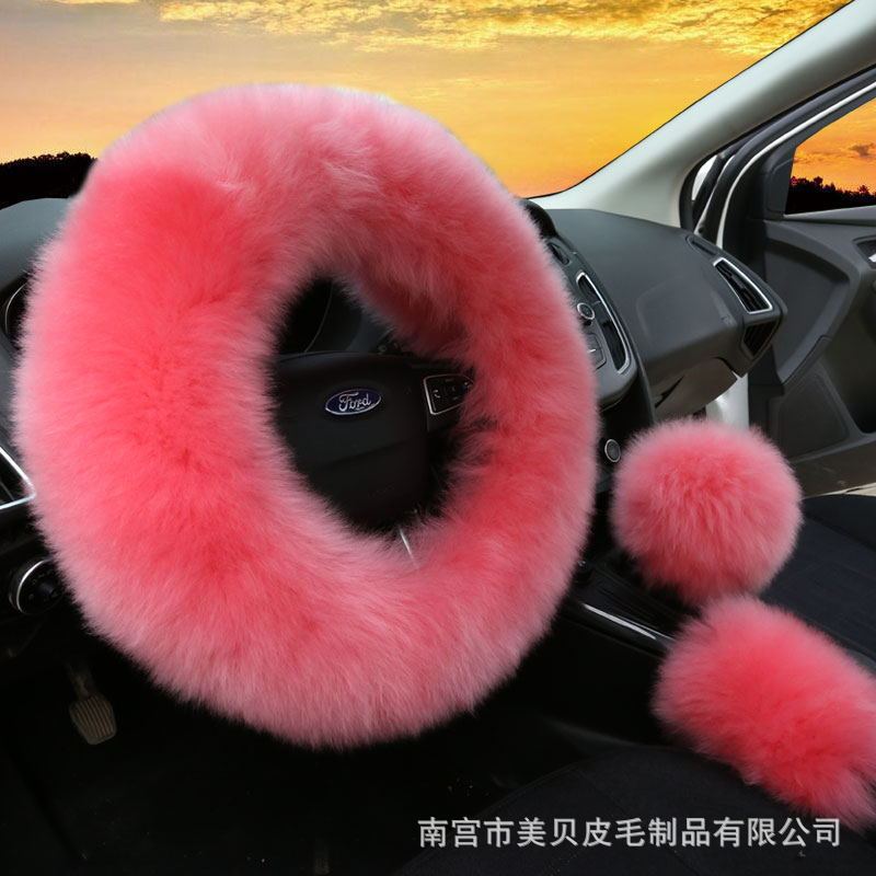 メーカーの自動車のハンドルカバーのウールのハンドルカバーの毛皮の自動車のハンドルカバーの自動車の通用型の毛皮の3セット|undefined