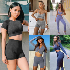 Sand-wash tight seamless yoga fitness suit high-waisted butt-lifting cross-border Zechuang sports yoga pants set