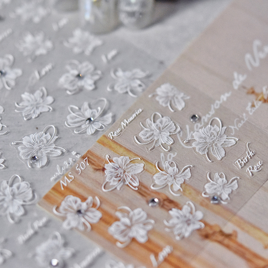 Pegatinas de uñas de diamante de cristal tomoni sin pérdida de cooperación Pegatinas de uñas vintage al por mayor Flor grande semitransparente japonesa MS507