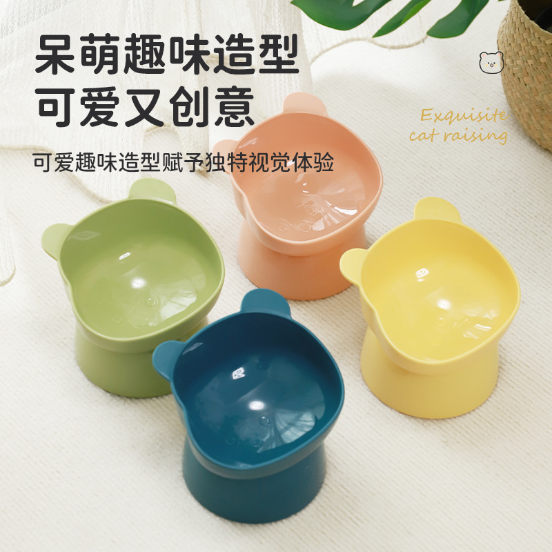 Oso de dibujos animados de patas altas gato tazón para mascotas oblicua boca cuello protección gato comida tazón alimentación agua potable gato tazón al por mayor