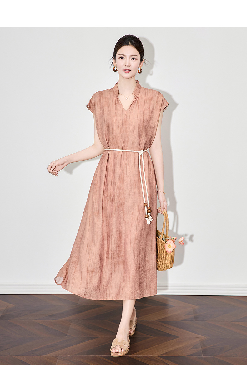 Váy dài nữ họa tiết mực jacquard Tencel phong cách nghỉ dưỡng mùa hè — Màu xanh lam chi tiết 11