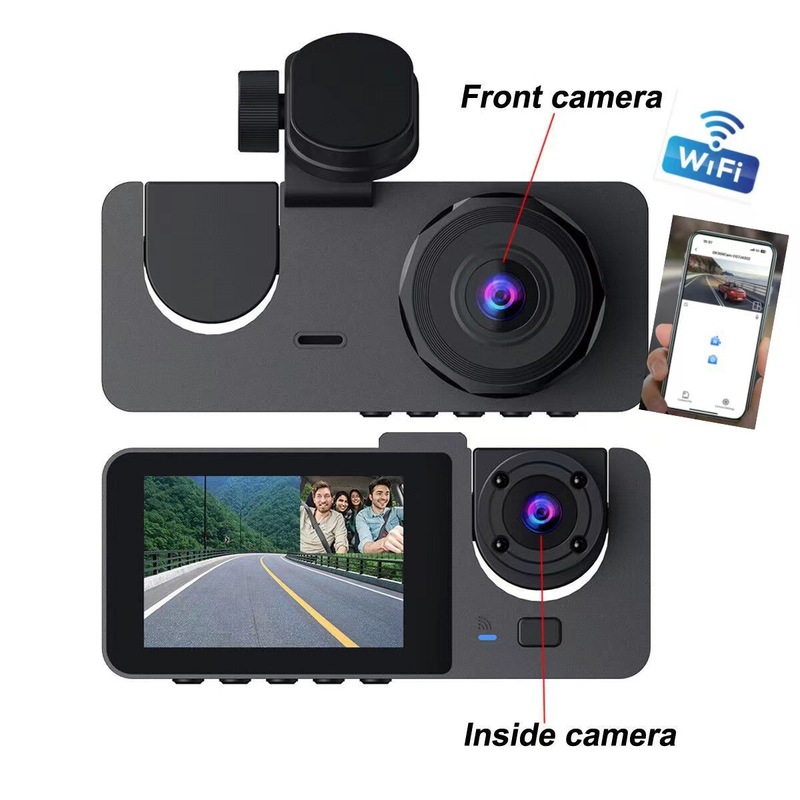 Y15 新型 3レンズドライブレコーダー HD 1080P 車の前、車内、車の後ろを同時に録画 多言語対応 W|undefined