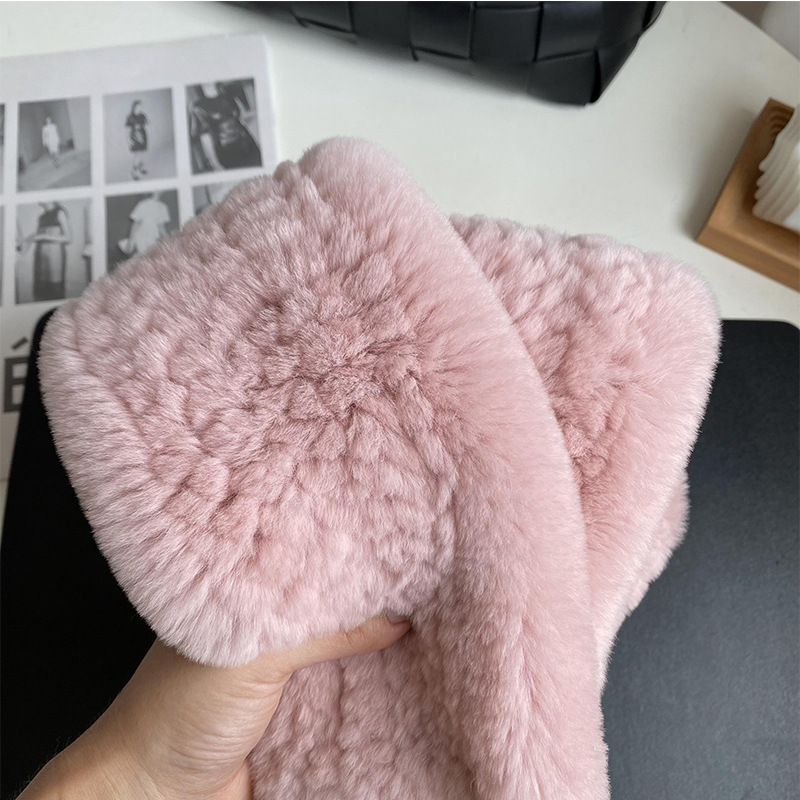 Design Mode Rex Kaninchenhaar Schal für Frauen Herbst und Winter warm gewebt Lätzchen Plüsch doppelseitig einfarbig Kreuz Haar Kragen Kragen Set_voghion.com