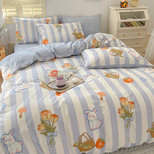 100% Cotton Four-Piece Set All-Cotton Comforter Cover Bed Sheet Student Dorm Three-Piece Set Four-Season Cover Bedspread Bed Skirt Bedding