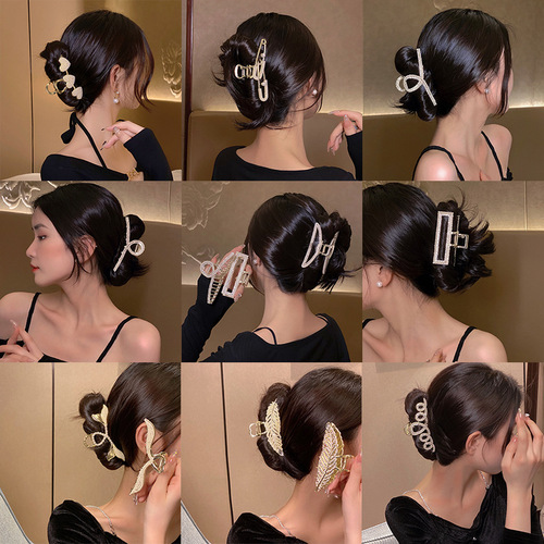 French large size pearl hairpin on the back of the head for women Korean new elegant temperament shark hair clip headdress