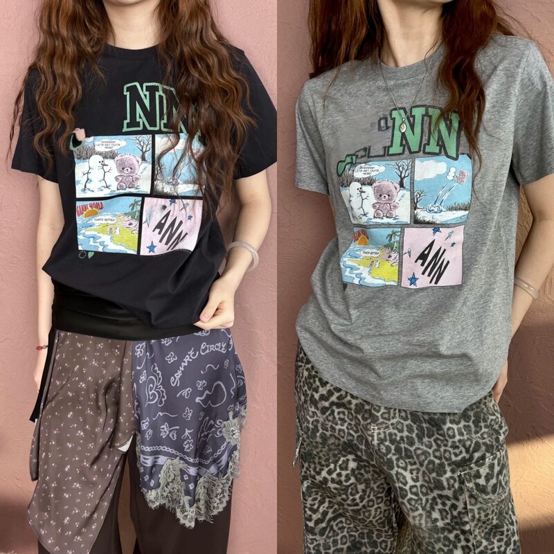 26 Early Spring and Autumn New Niche Designer Bear Letter Print Round Neck Pure Cotton Slim Fit Short-Sleeved T-Shirt for Women 26 Early Spring and Autumn New Niche Designer Bear Letter Print Round Neck Pure Cotton Slim Fit Short-Sleeved T-Shirt for Women