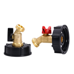 Cross-border 60-micron 1000L IBC tote bucket connector S60*6 accessory—brass water nozzle with butterfly valve, 62-micron fine thread